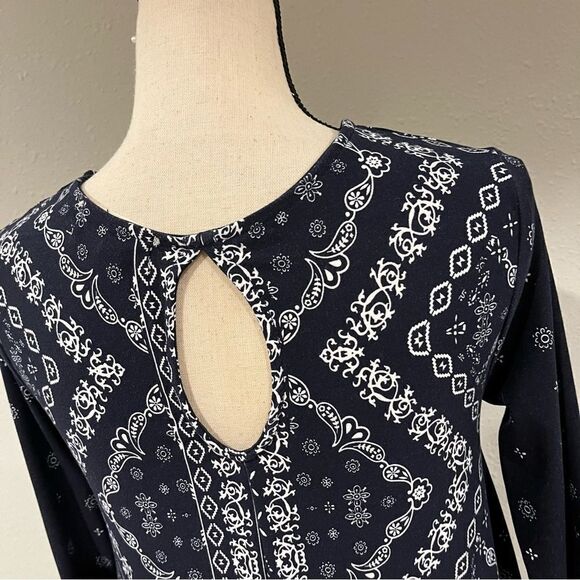 Geometrical floral print long sleeve navy tunic / mini dress - Picture 6 of 11